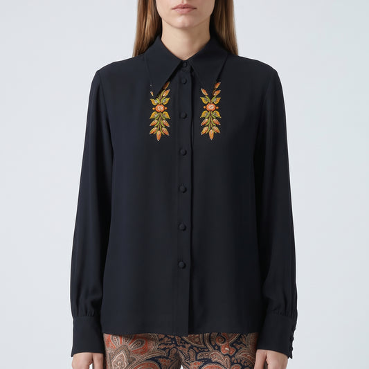 ETRO Embroidered Black Silk Shirt - view 2