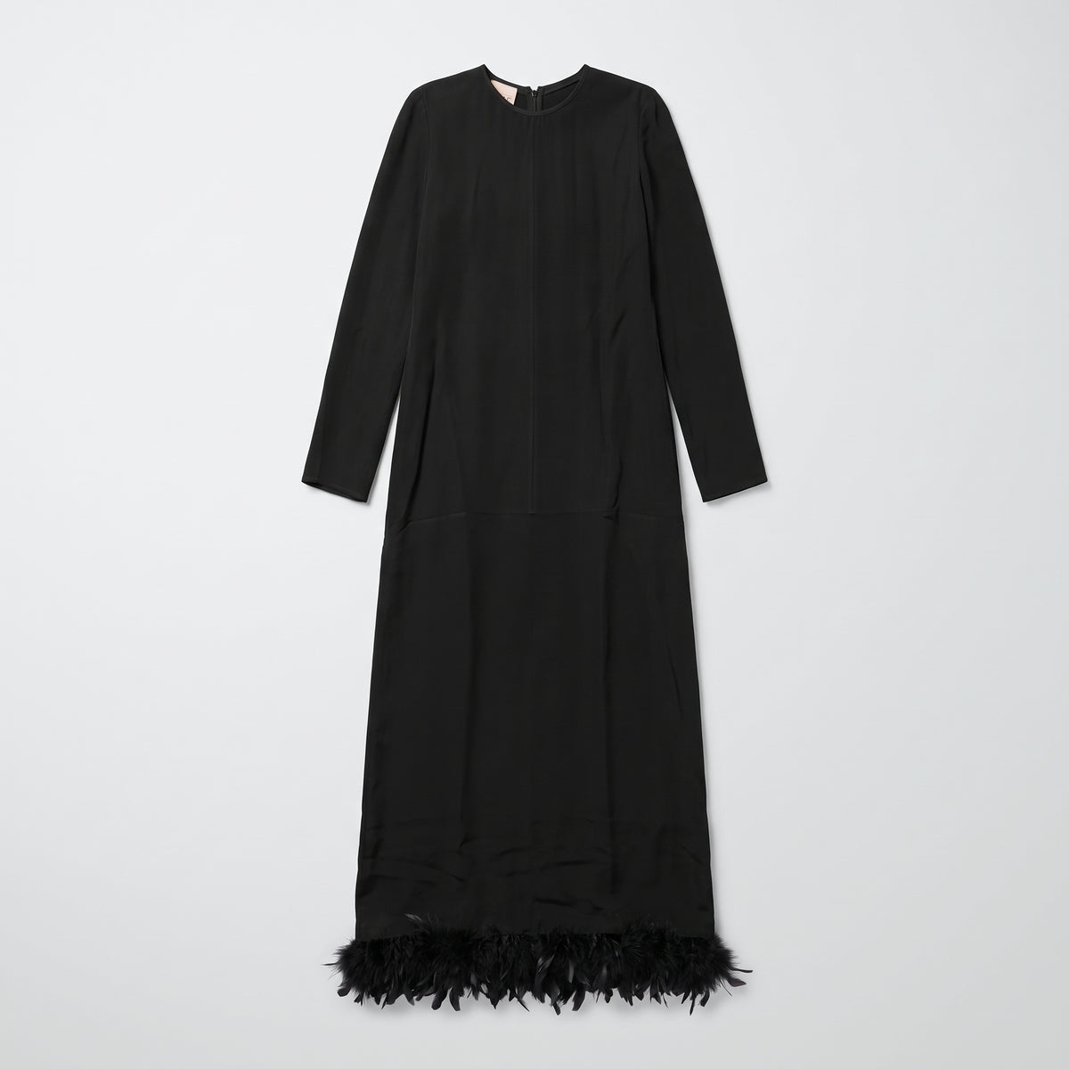 PLAN C Feather Hem Black Midi Dress