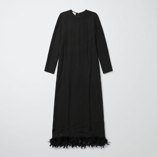 PLAN C Feather Hem Black Midi Dress