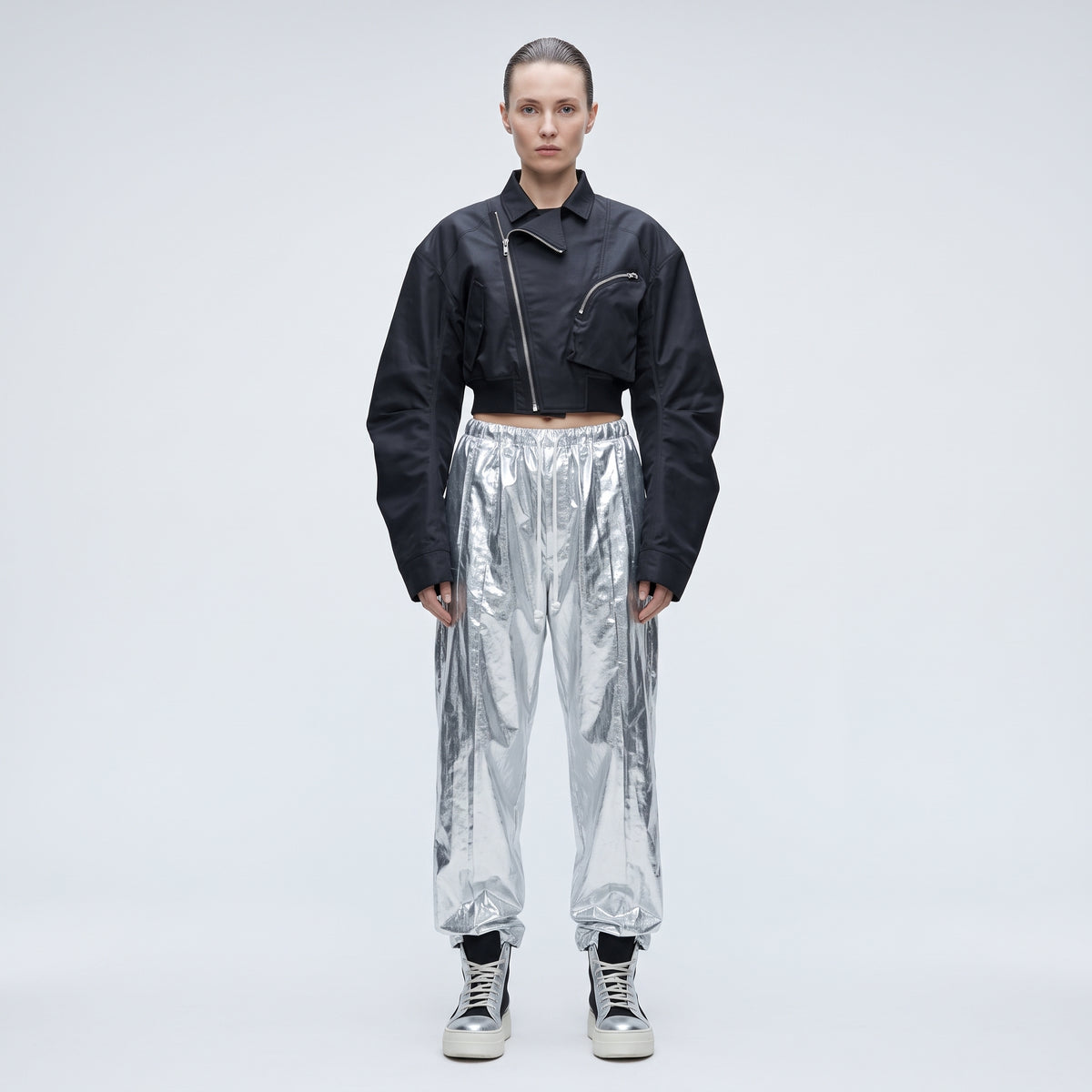 ACT N1 Metallic Silver Drawstring Trousers - view 2