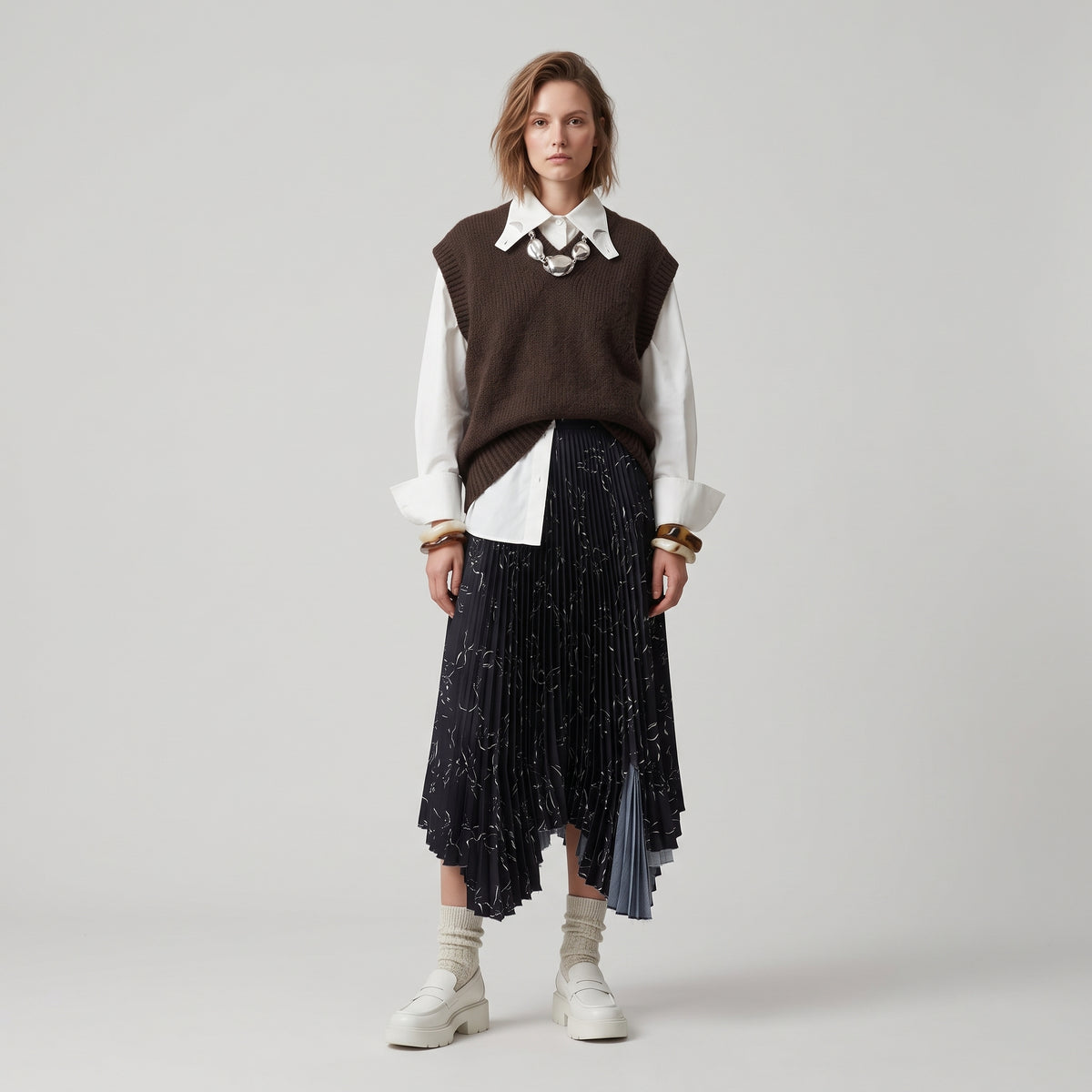 PLAN C Asymmetric Pleated Midi Skirt - view 3
