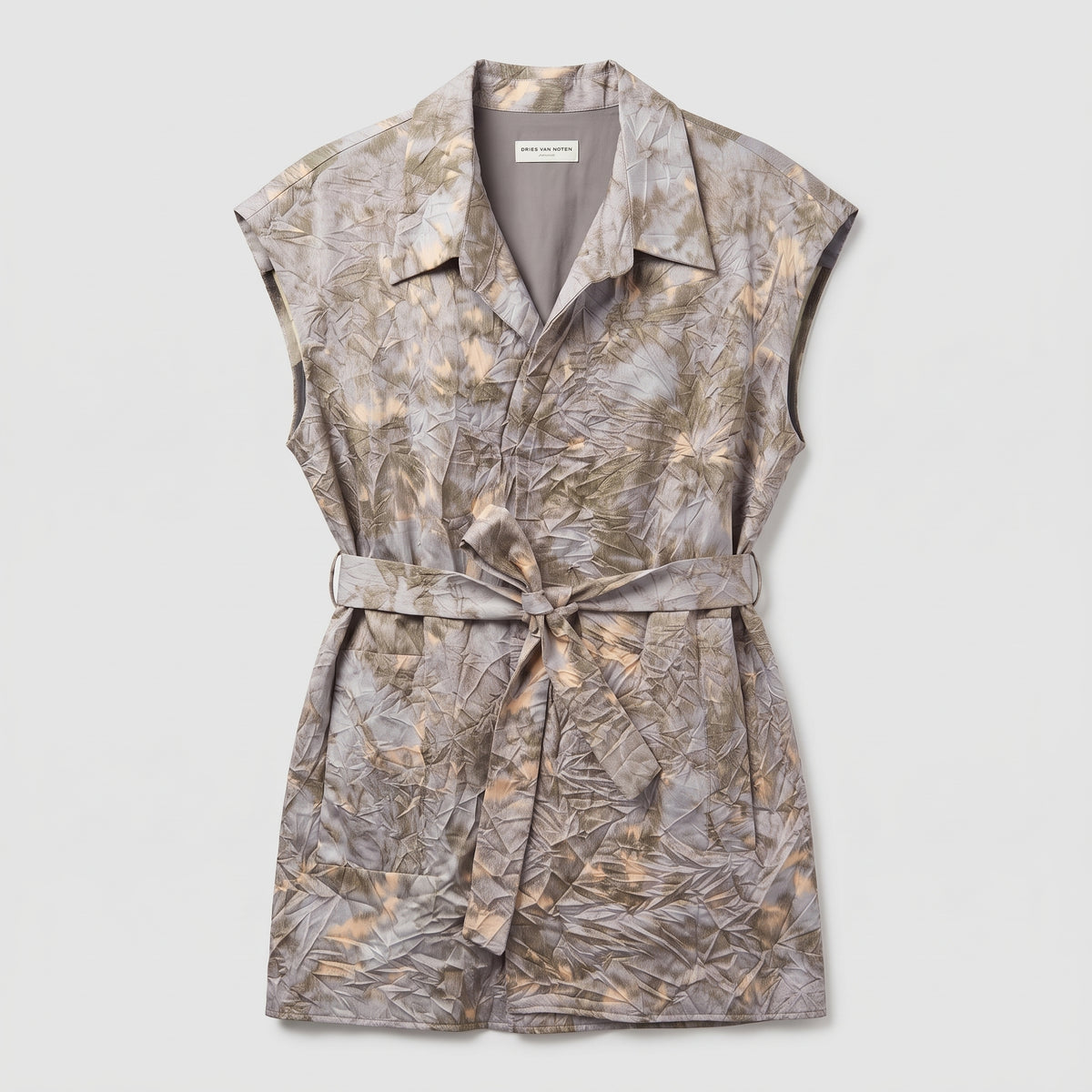 Crinkle Printed Belted Vest