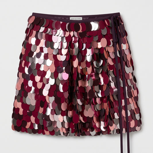Burgundy Sequin Wrap Mini Skirt