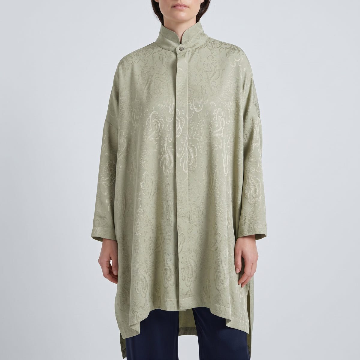Pistachio Jacquard Mandarin Collar Shirt