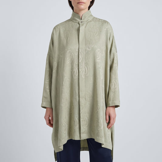 Pistachio Jacquard Mandarin Collar Shirt
