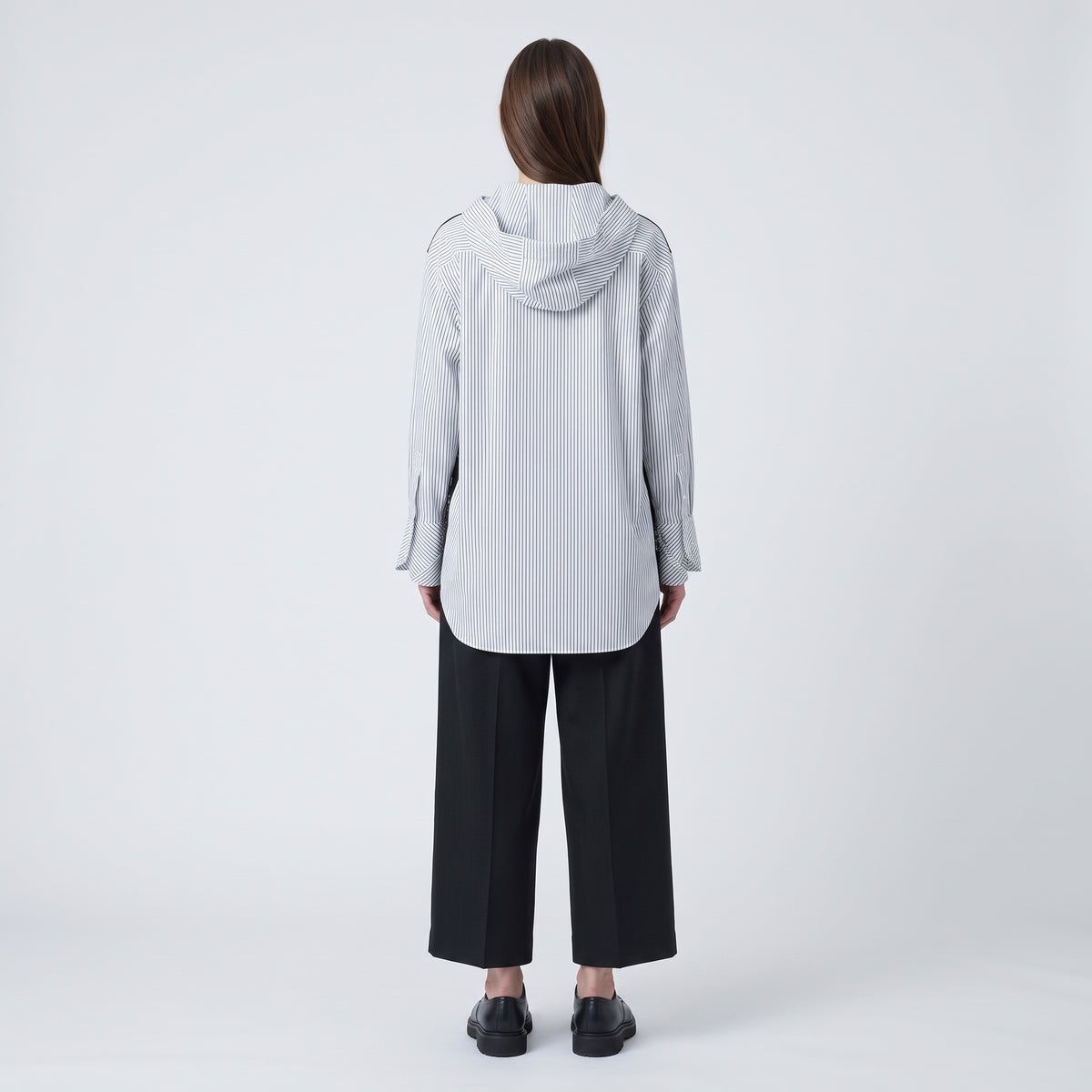 Hooded Splattered Contrast Striped Shirt
