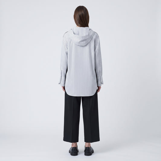 Hooded Splattered Contrast Striped Shirt
