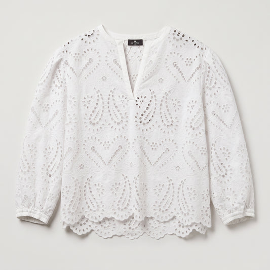 ETRO White Paisley Eyelet Blouse