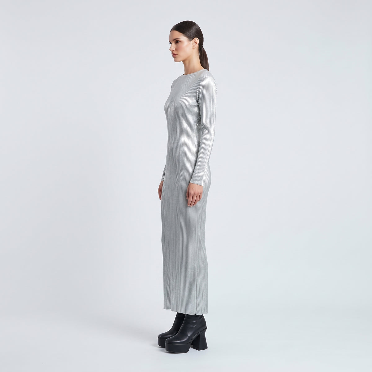 ACT N1 Silver Pleated Long Sleeve Dress - view 4