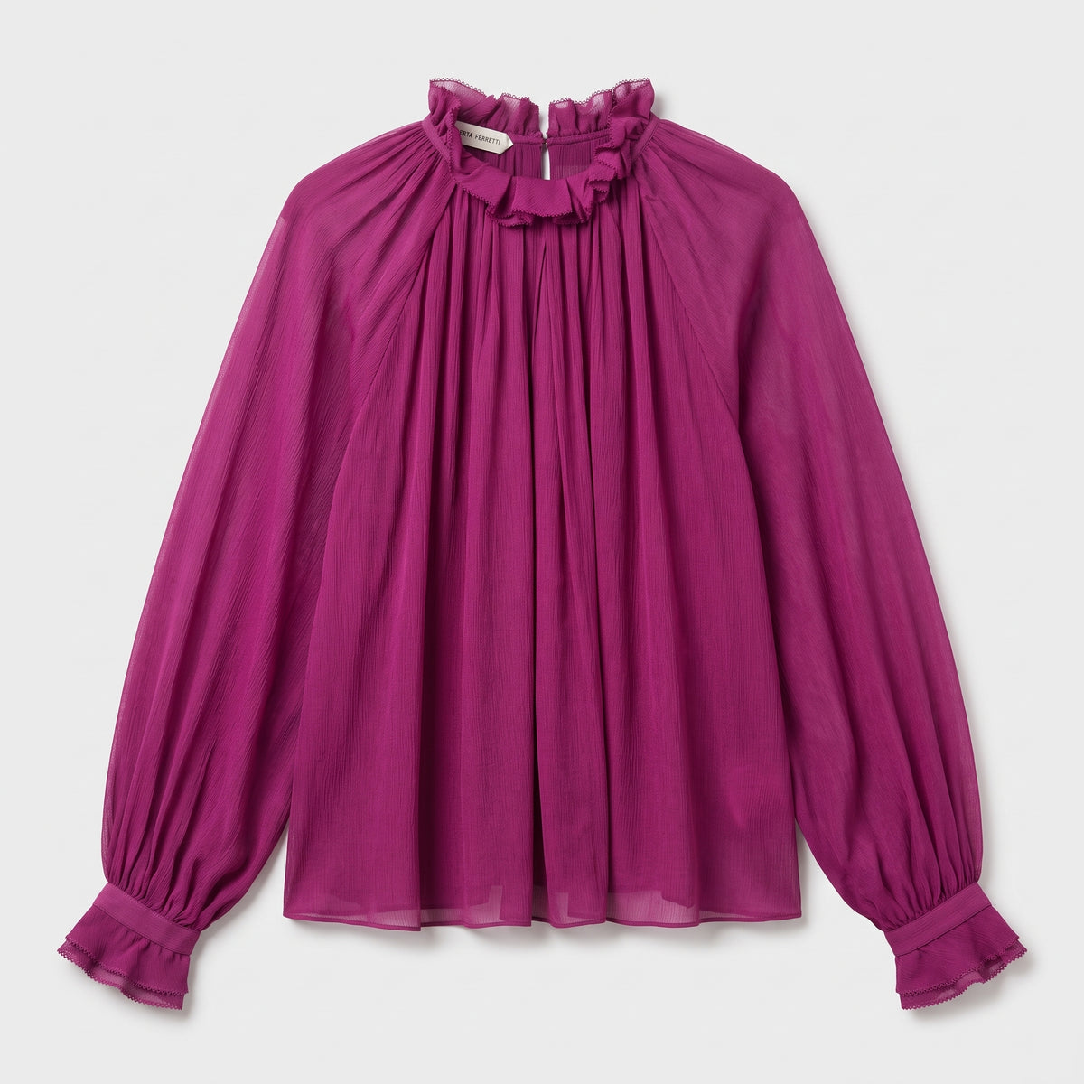 Ruffled High-Neck Violet Blouse