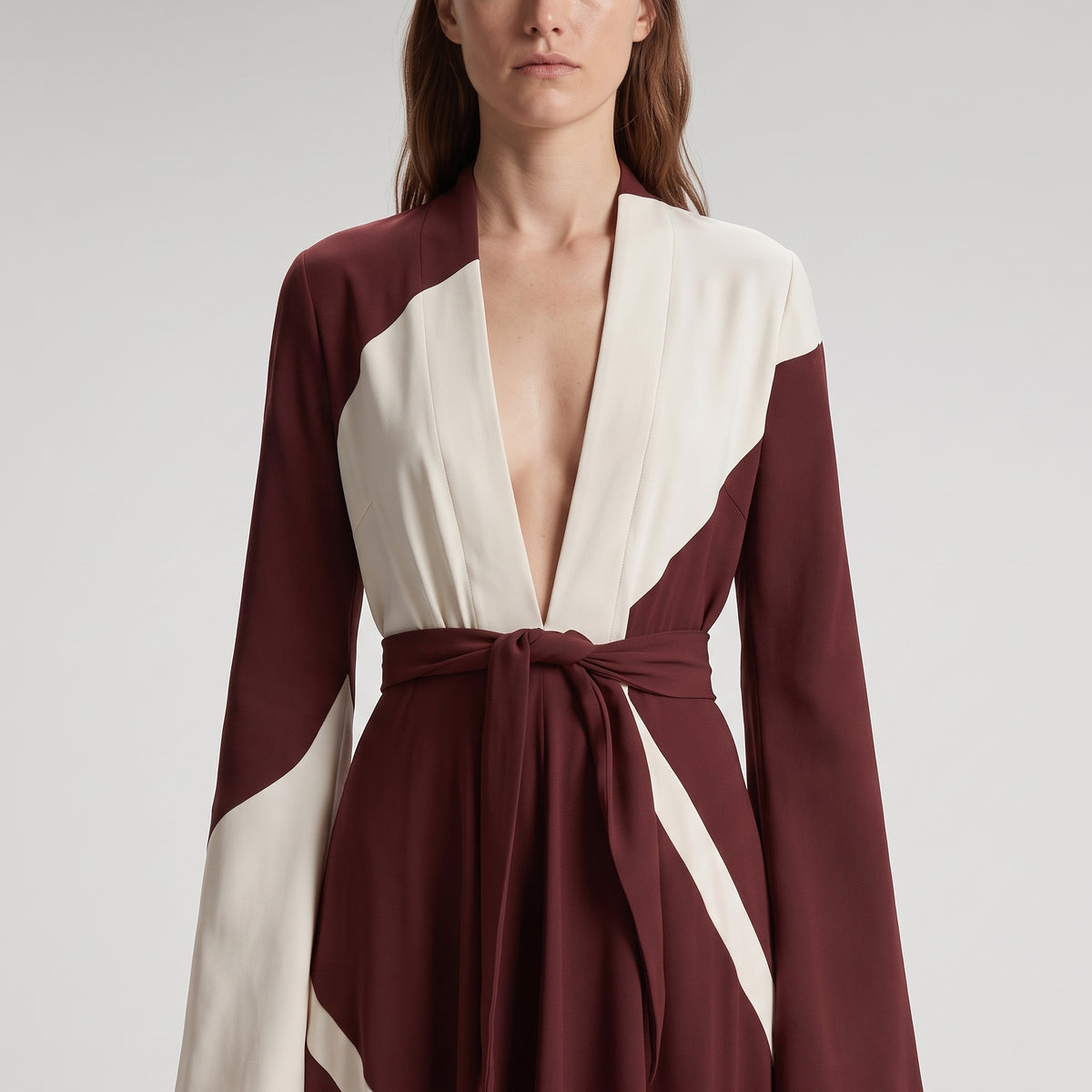 Colorblock Silk Wrap Midi Dress