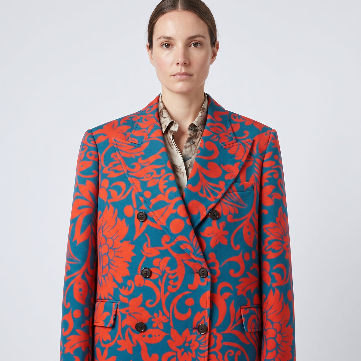 Vibrant Floral Jacquard Coat