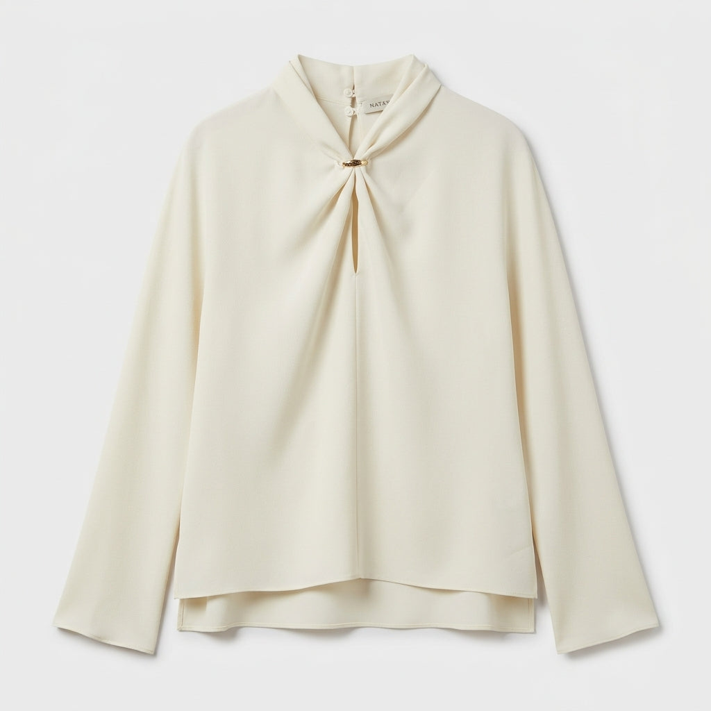 Elegant Draped Keyhole Blouse