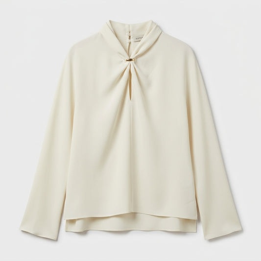 Elegant Draped Keyhole Blouse