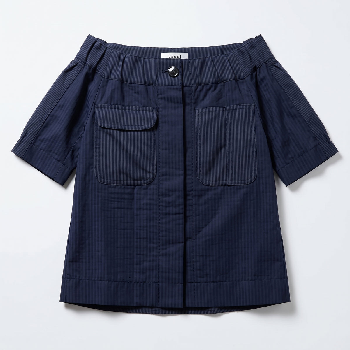 SACAI Pinstripe Off-The-Shoulder Utility Top