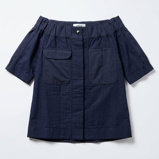 SACAI Pinstripe Off-The-Shoulder Utility Top