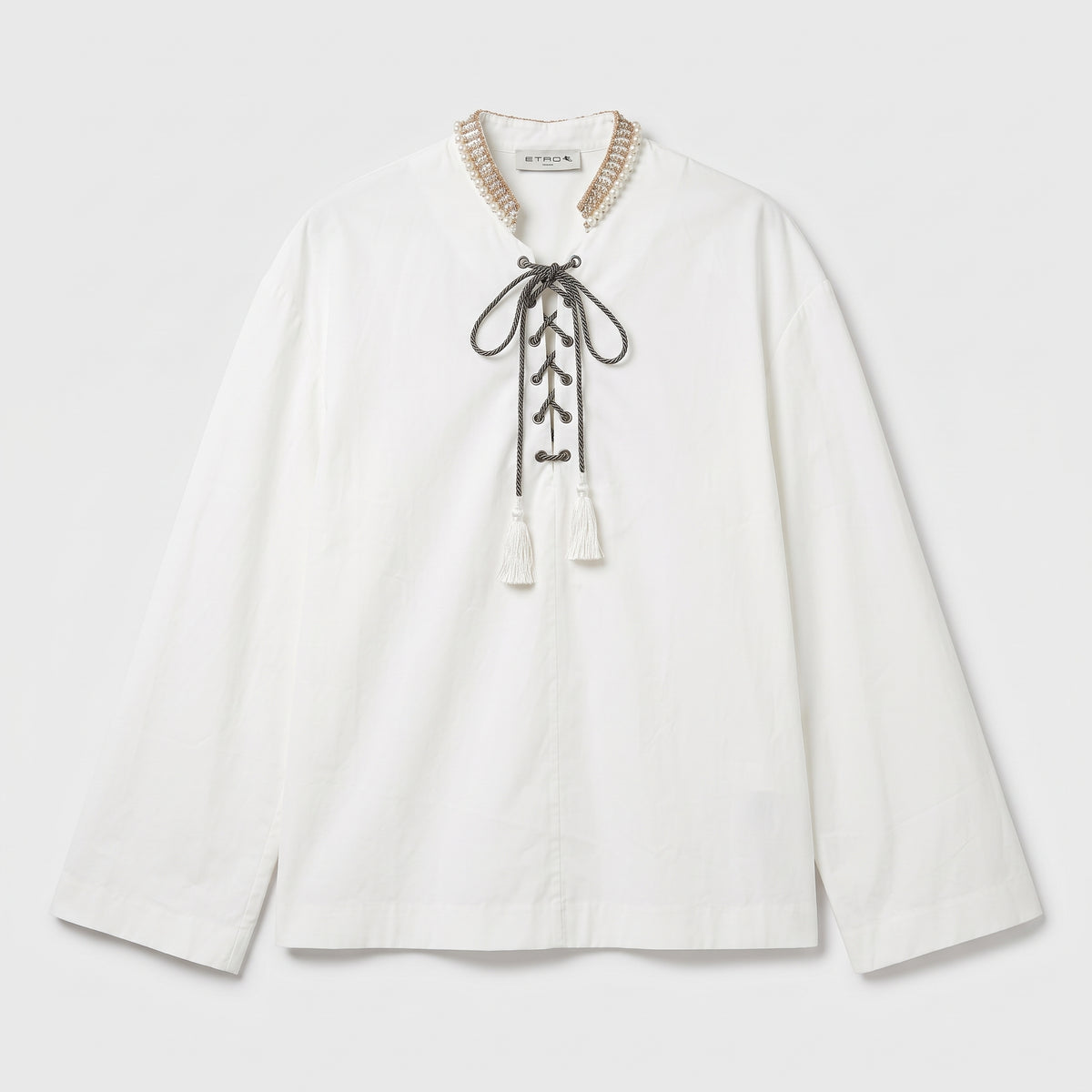 ETRO Lace-Up Embellished White Blouse