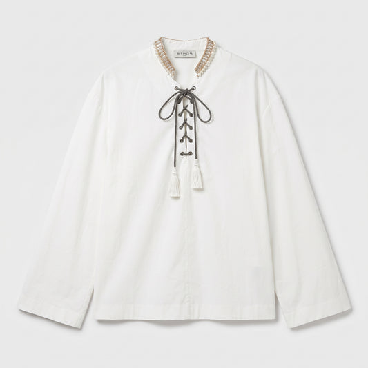 ETRO Lace-Up Embellished White Blouse