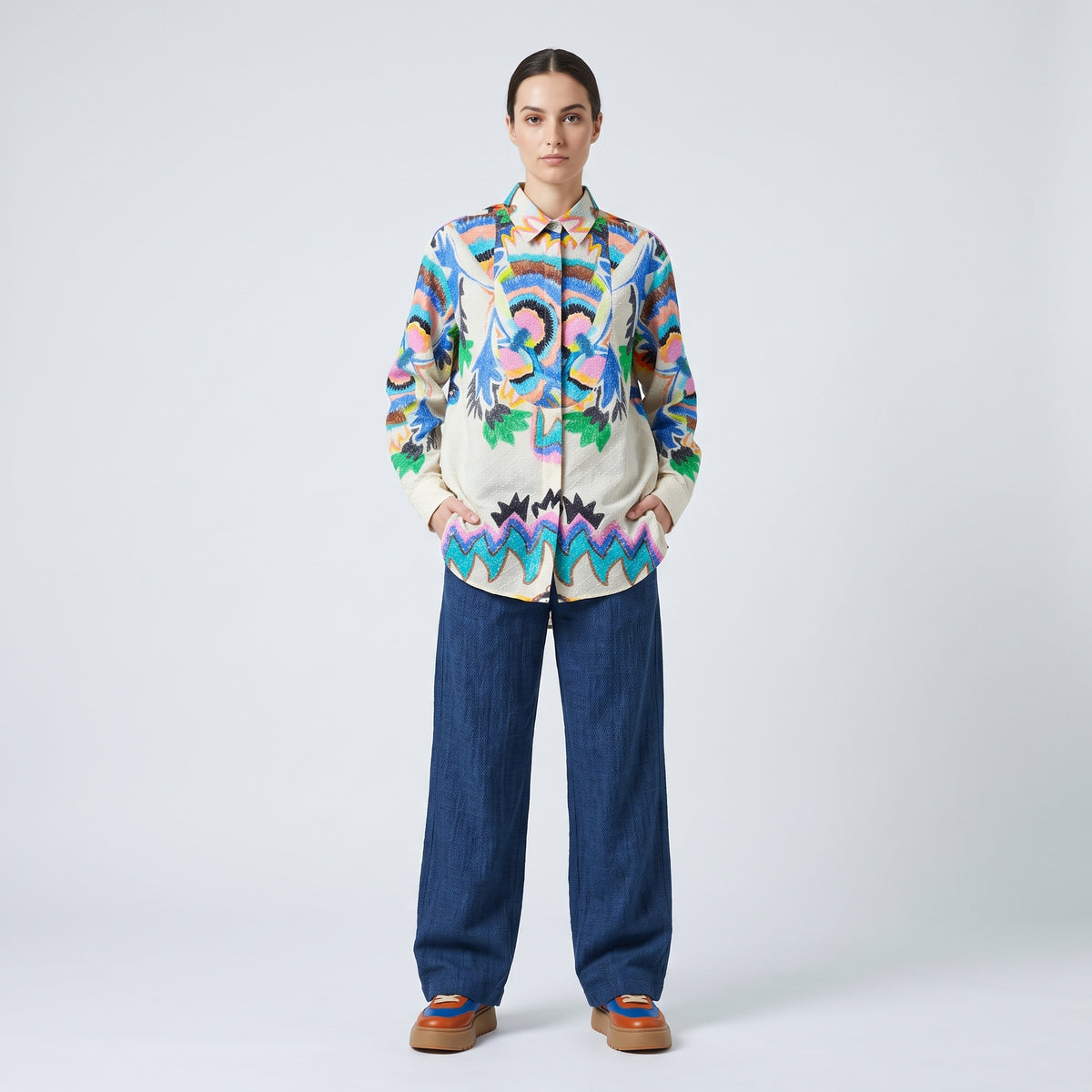 RIANNA NINA Vibrant Art Print Textured Blouse - view 3