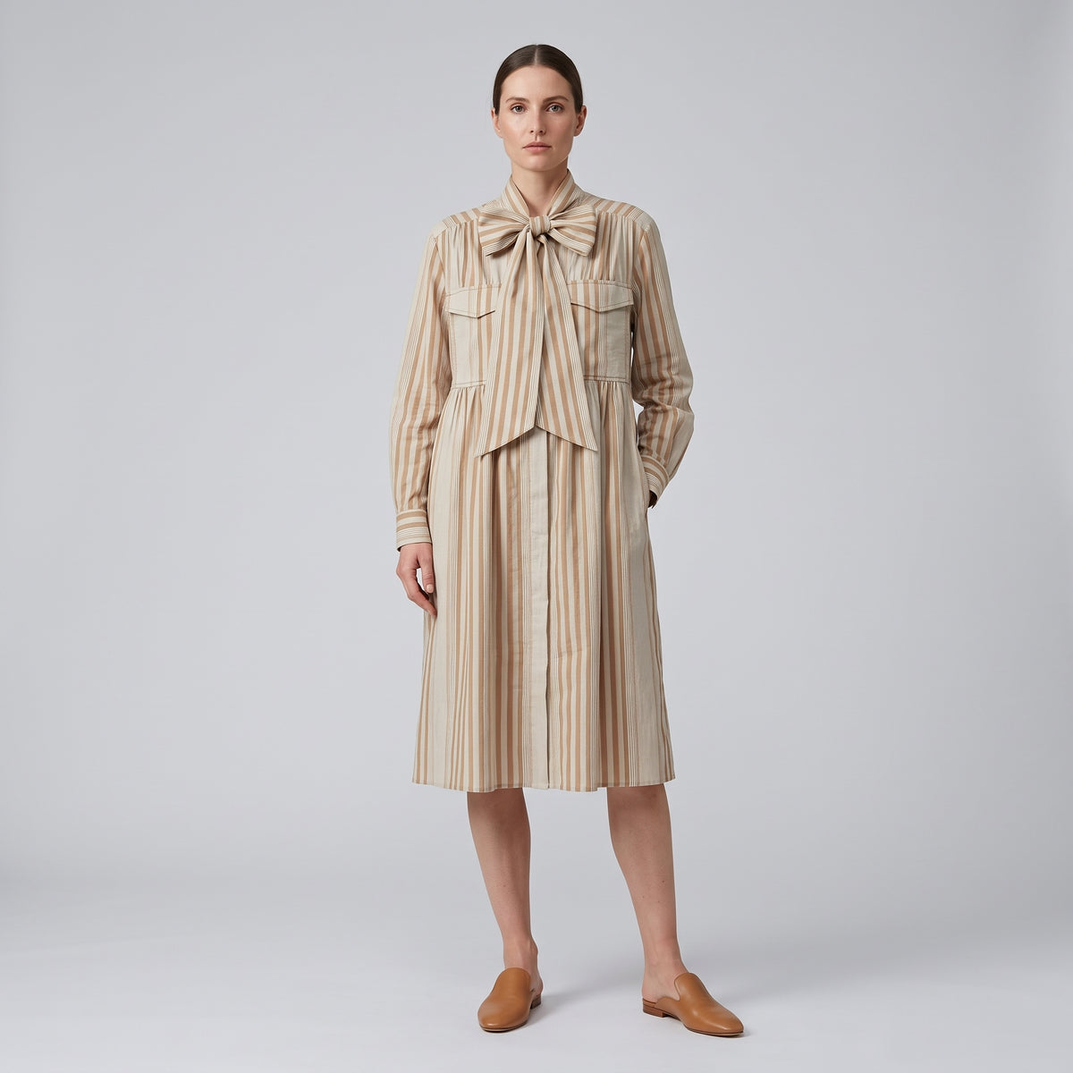 ALBERTA FERRETTI Striped Bow-Neck Shirt Dress - view 3