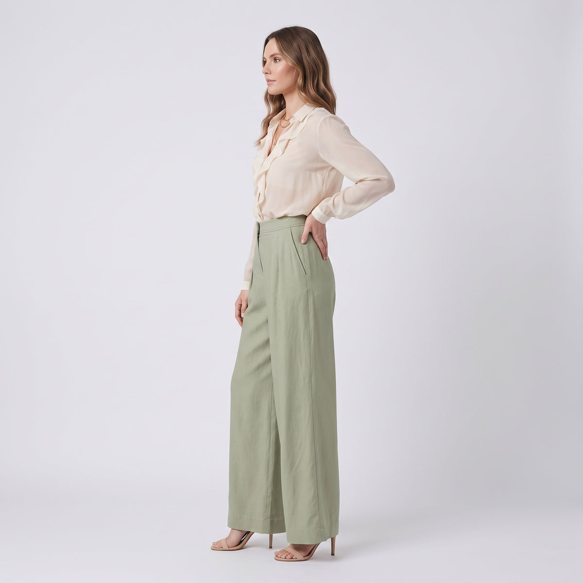 ALBERTA FERRETTI Pleated Wide Leg Sage Trousers - view 4