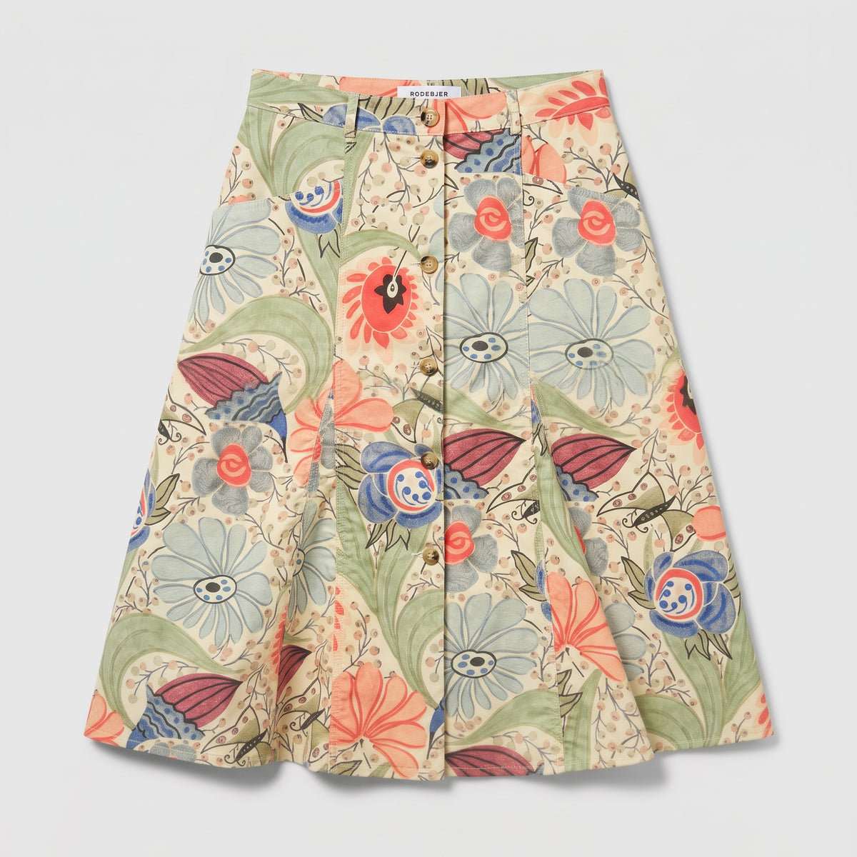 Coral Floral Button-Front Skirt