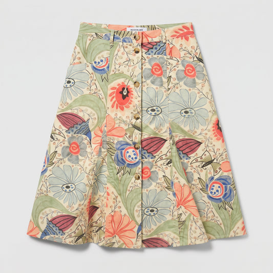 Coral Floral Button-Front Skirt