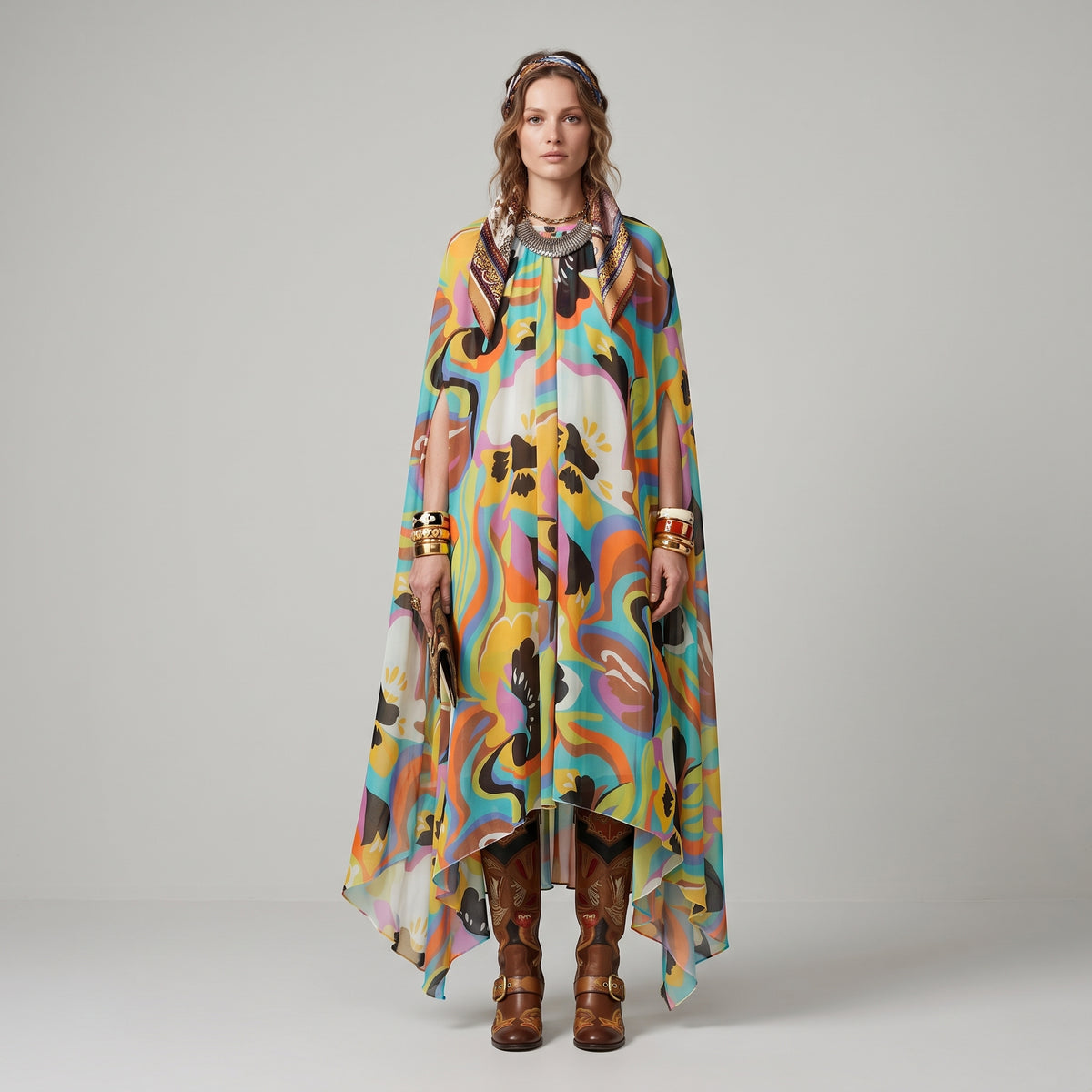 ETRO Psychedelic Floral Silk Kaftan Dress - view 3