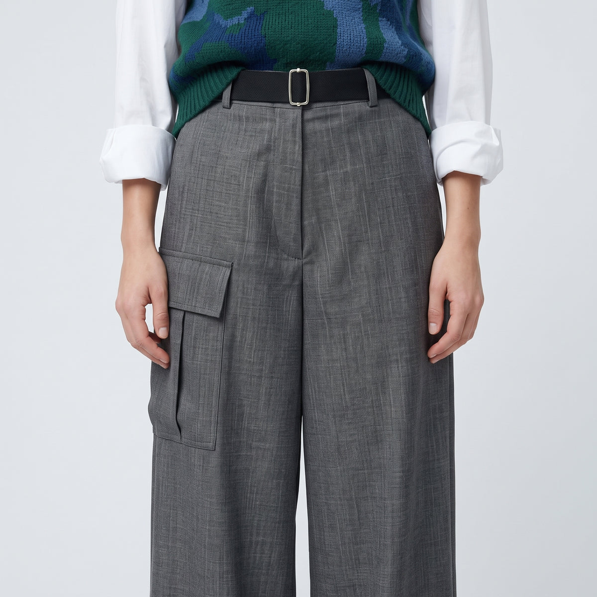 PLAN C Grey Belted Wide-Leg Trousers - view 2