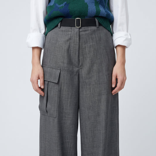 PLAN C Grey Belted Wide-Leg Trousers - view 2