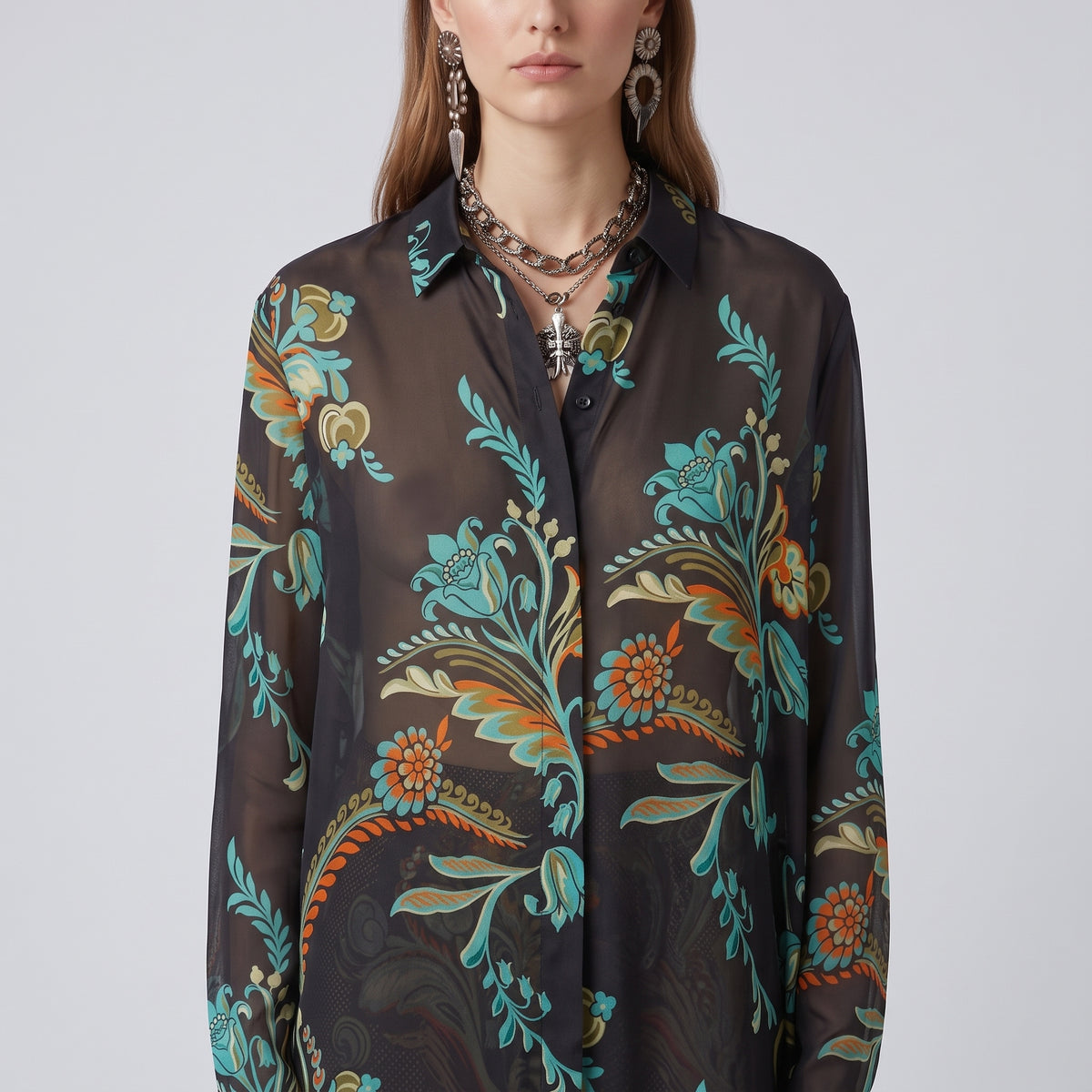 ETRO Black Floral Sheer Silk Shirt - view 2
