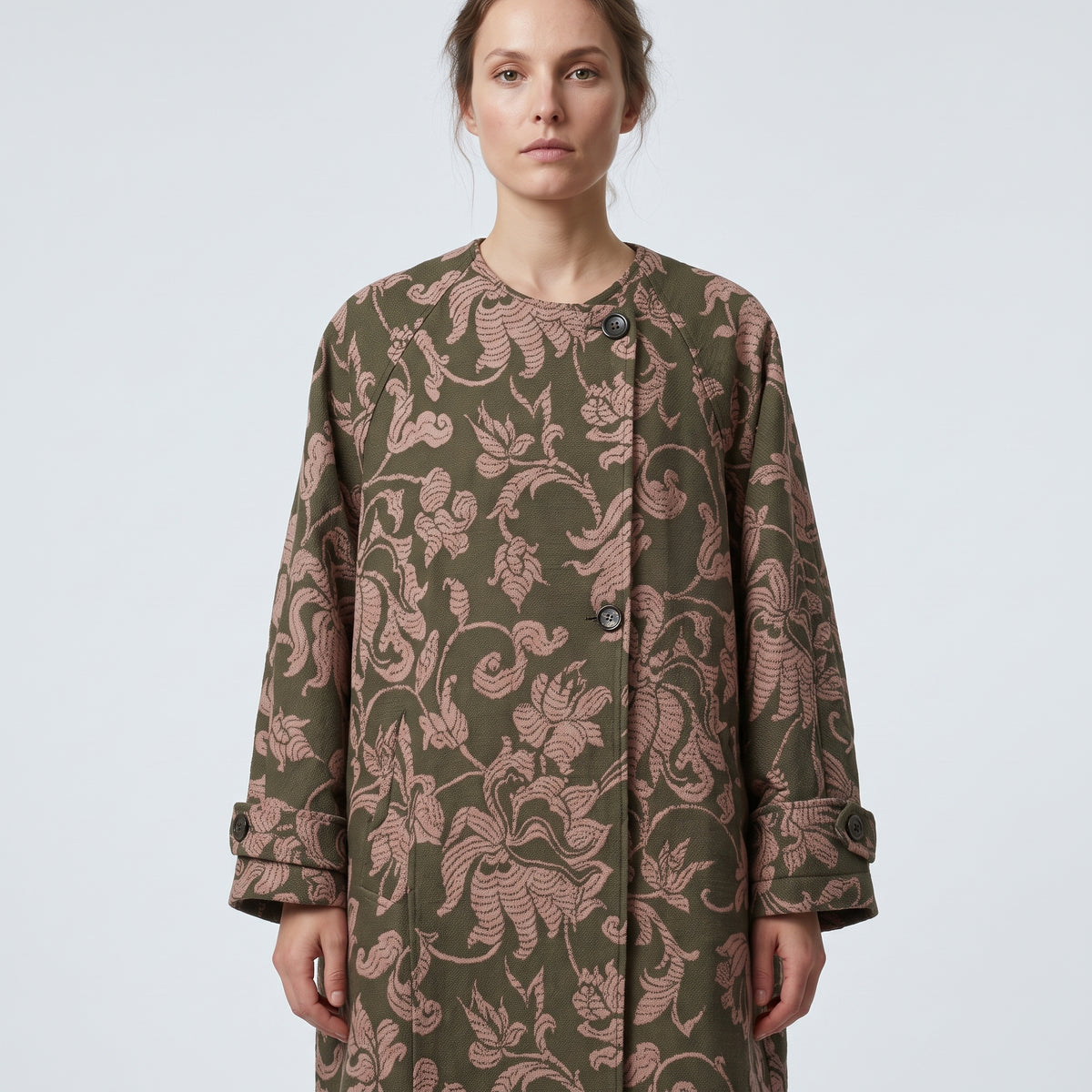 Olive Floral Jacquard Coat