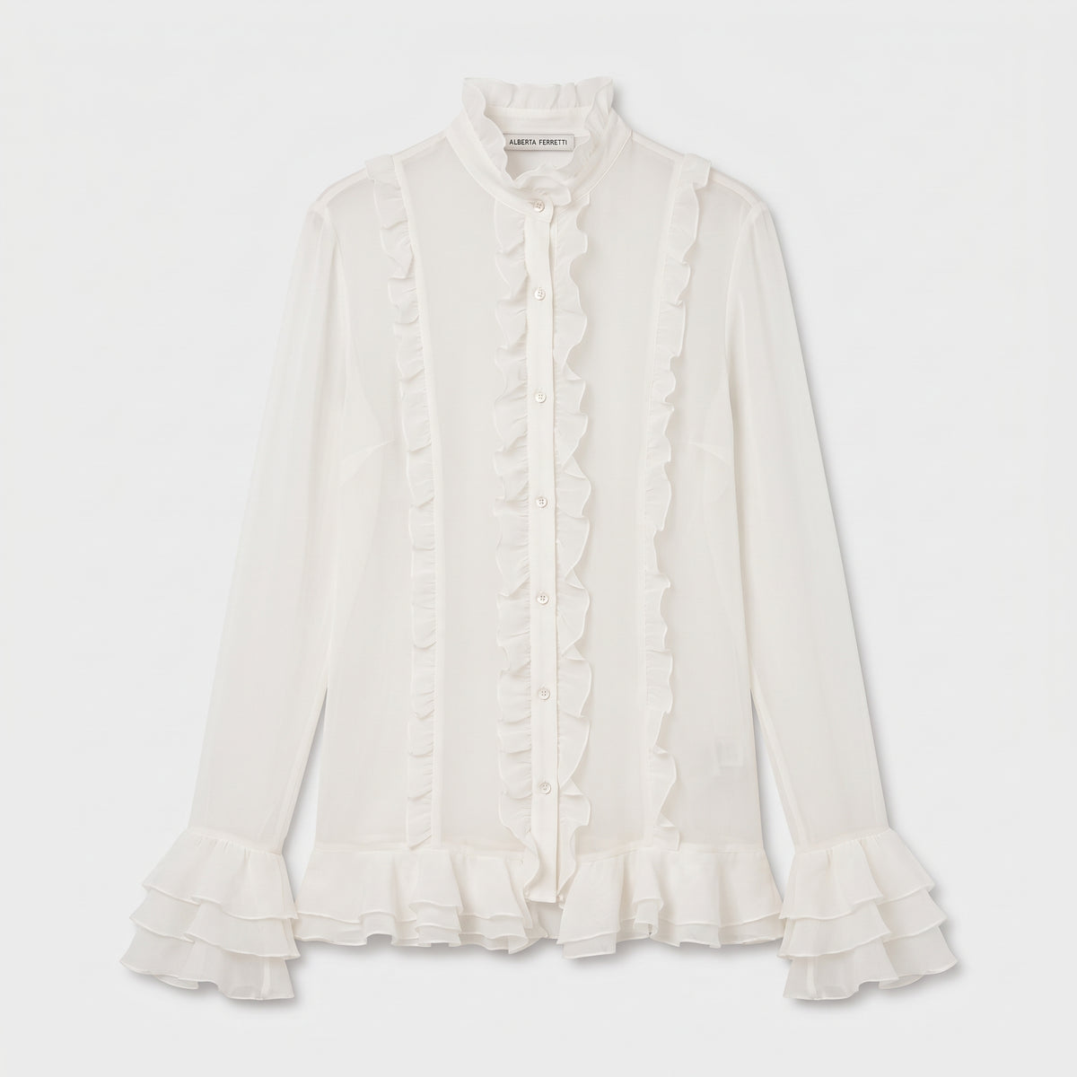 Ivory Ruffled Silk Chiffon Blouse