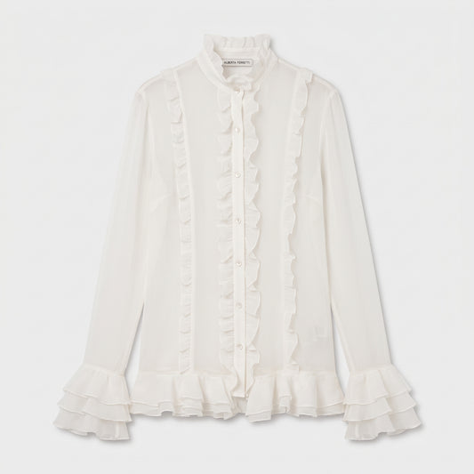 Ivory Ruffled Silk Chiffon Blouse