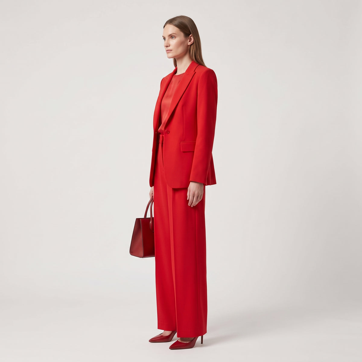 Red Wide-Leg Pleated Trousers