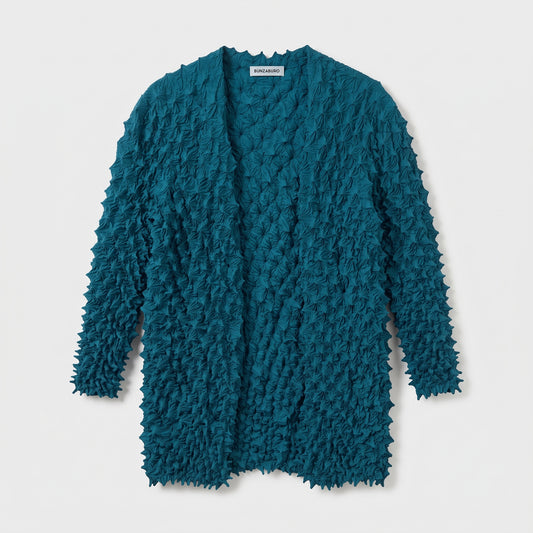 BUNZABURO Textured Shibori Turquoise Cardigan