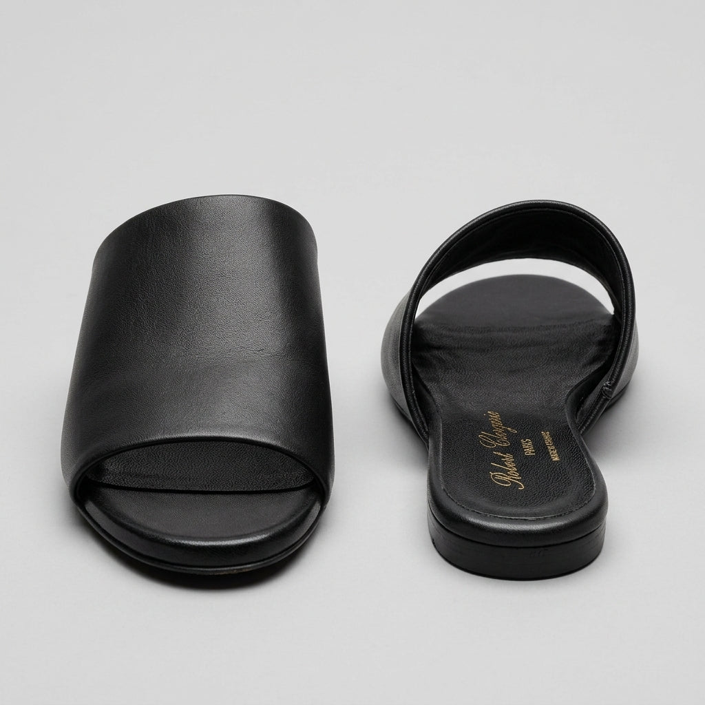 Minimalist Black Leather Slides