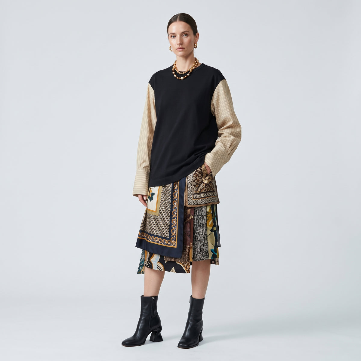 DRIES VAN NOTEN Striped Sleeve Hybrid T-Shirt - view 3