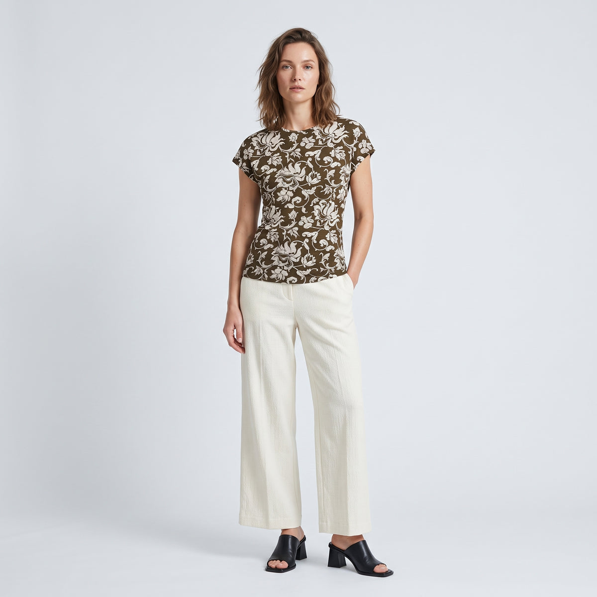 French Lily Floral Cap-Sleeve Top