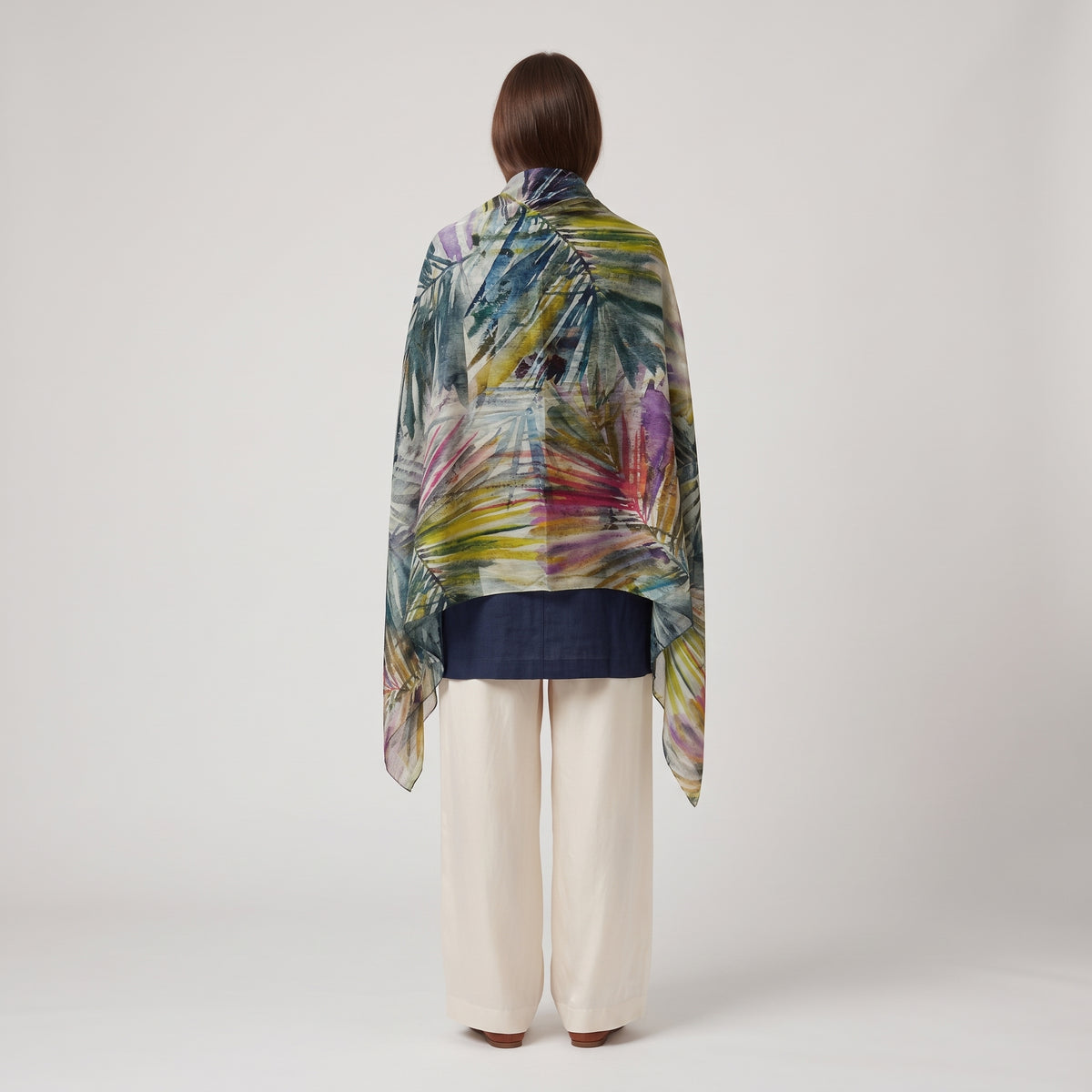 ESKANDAR Botanical Printed Large Silk Scarf - view 5