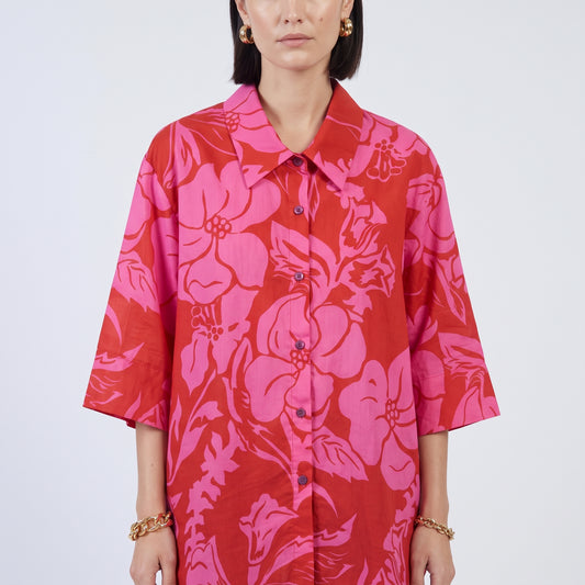 Fuchsia Floral Short Sleeve Shirt