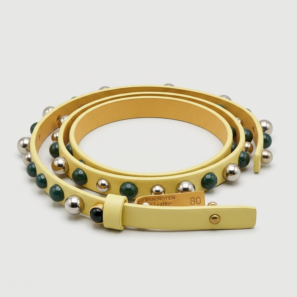 Embellished Yellow Leather Belt