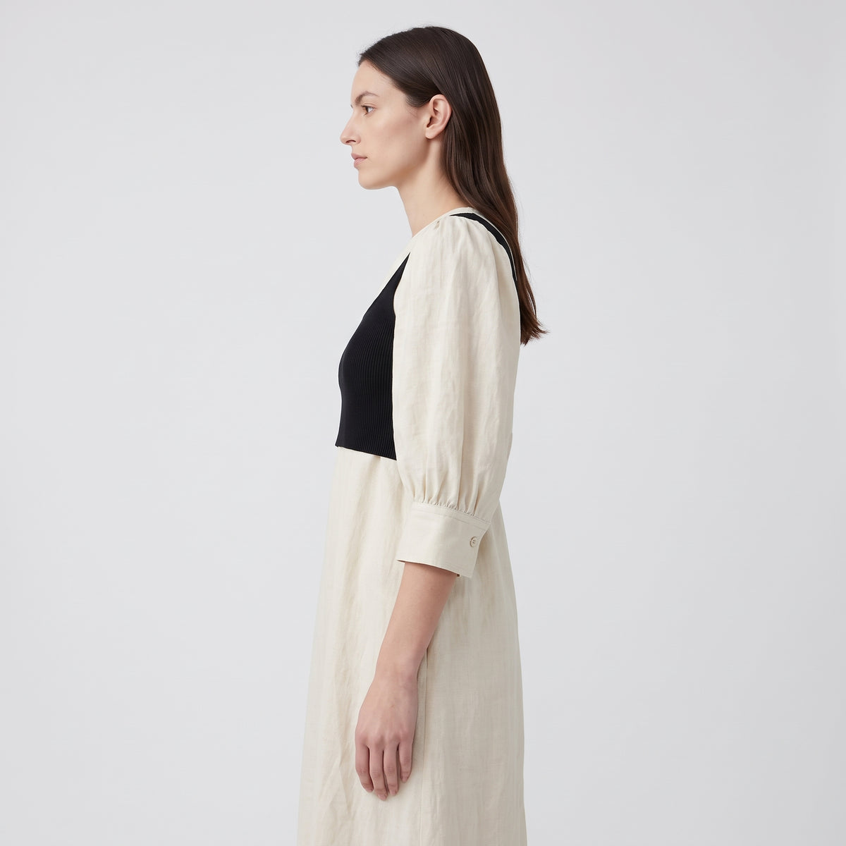 Oatmeal Puff Sleeve Midi Dress