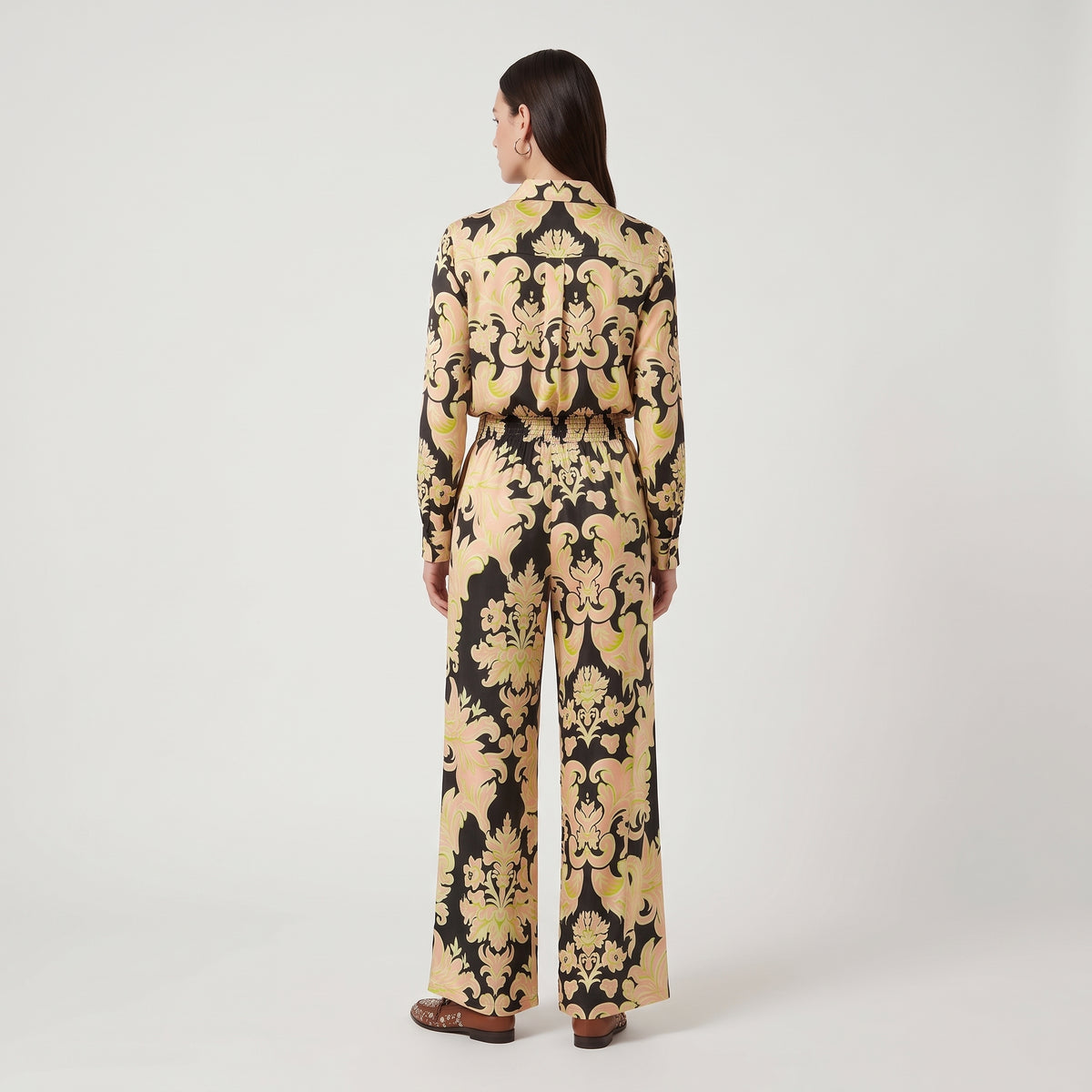 Baroque Print Wide-Leg Trousers