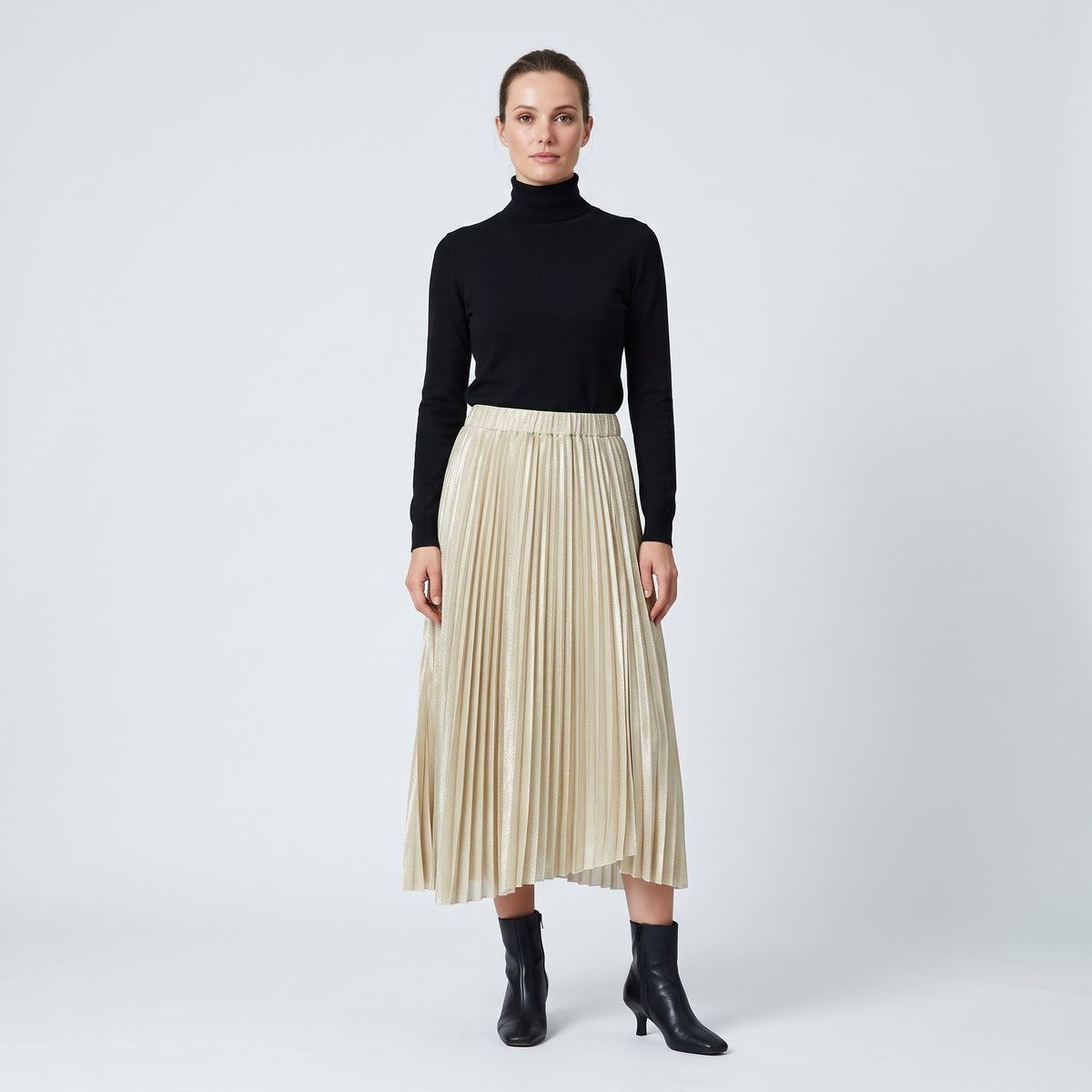 DUSAN Pleated Metallic Midi Skirt - view 3