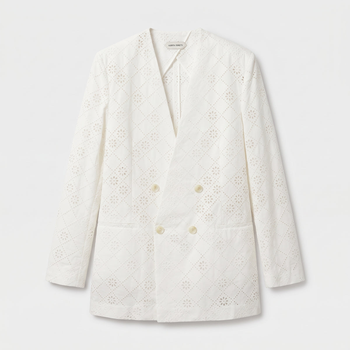 White Eyelet Double Breasted Blazer