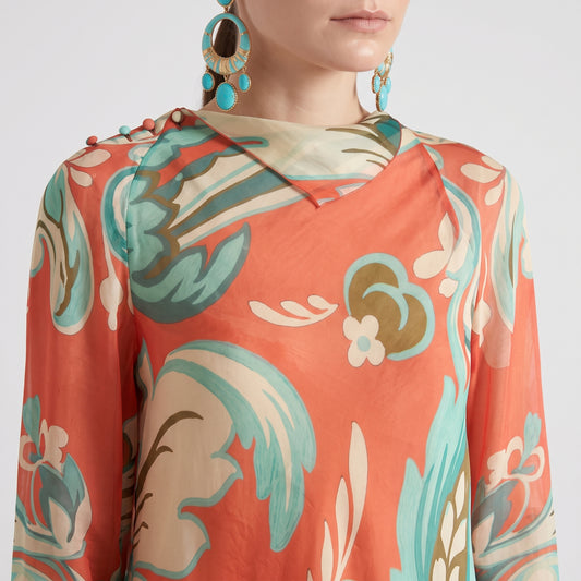 ETRO Orange Paisley Asymmetric Dress - view 2
