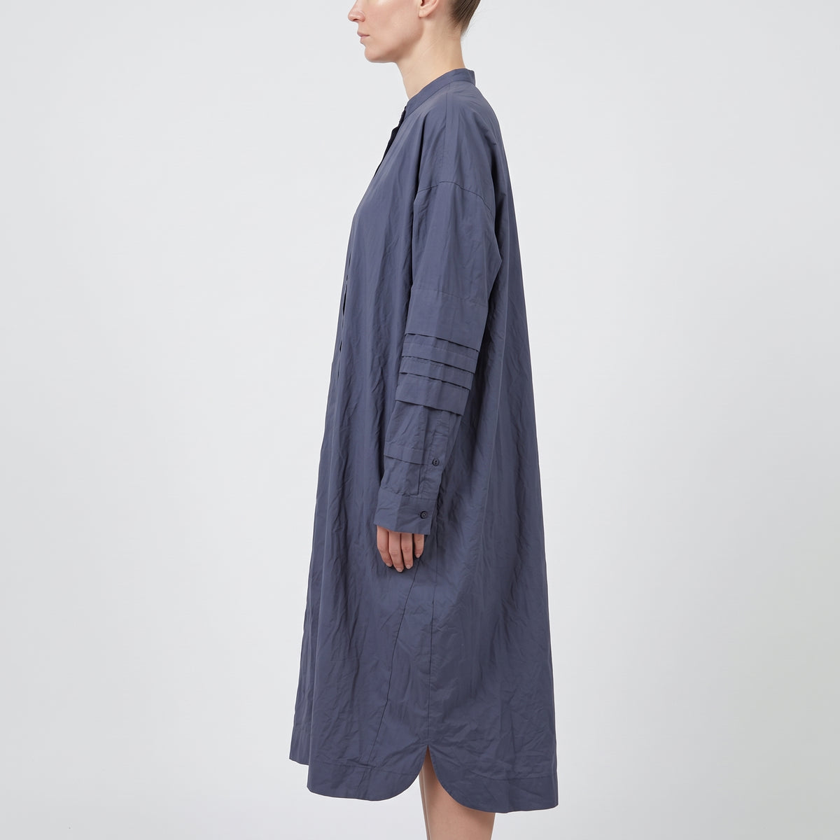 Oversized Pleated-Sleeve Shirt Dress