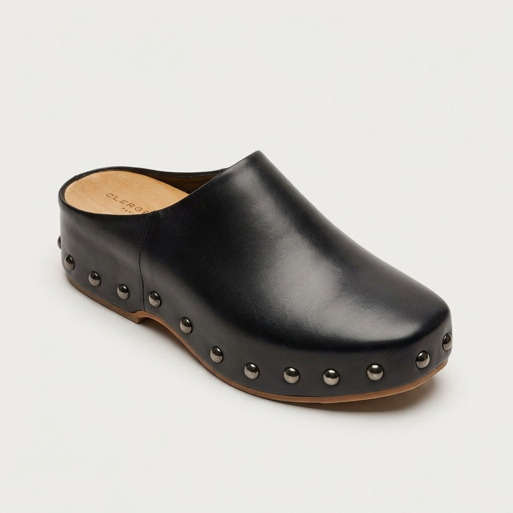 Studded Leather Platform Clogs