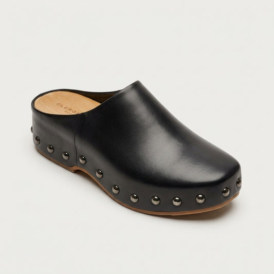 Studded Leather Platform Clogs